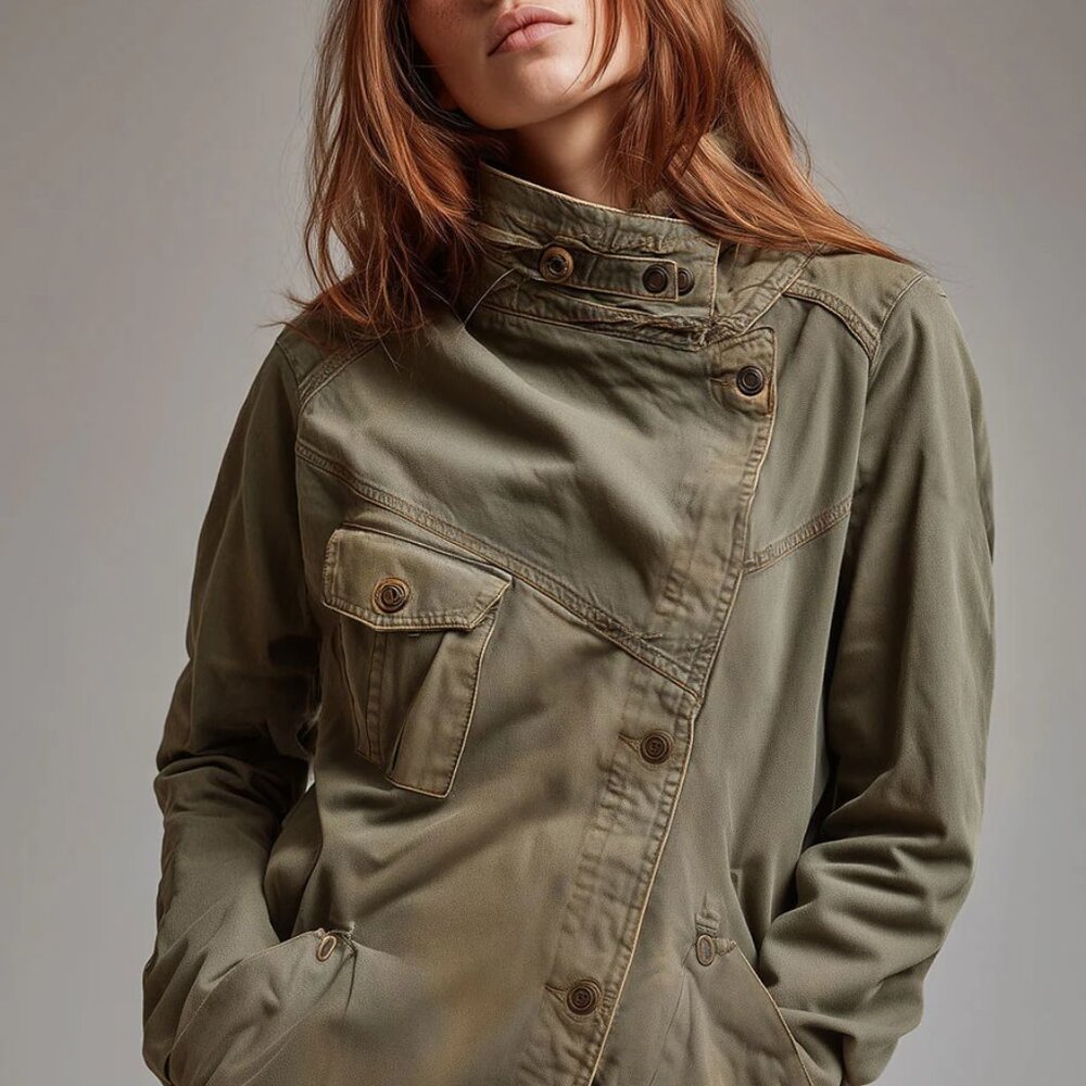 Retro Stand Collar Slanted Placket Pocket Jacket  14 reviews